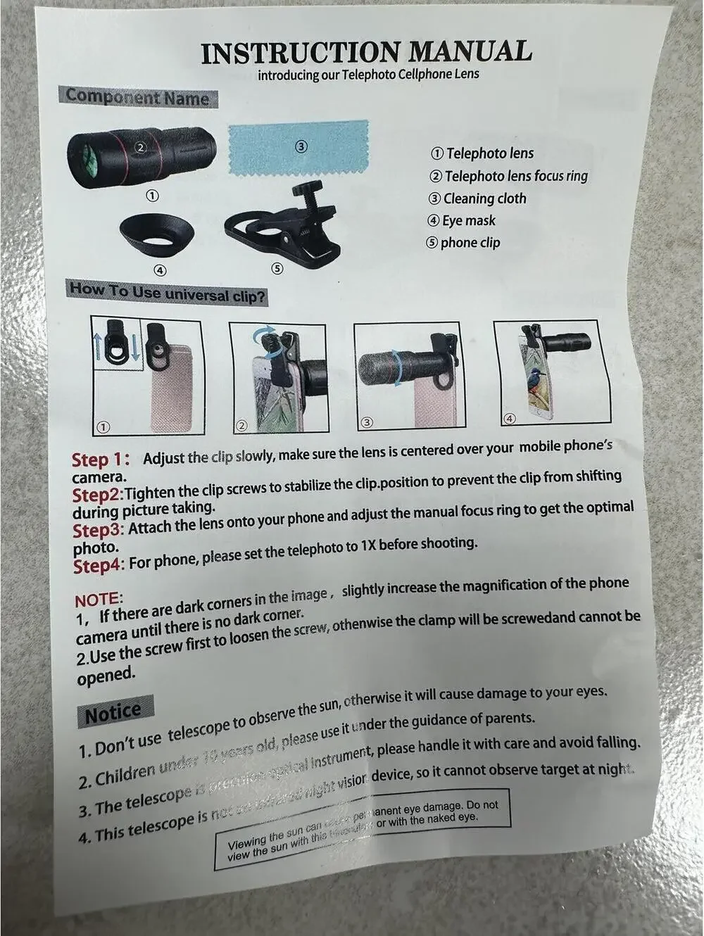New 18x25 Mobile Phone Telescope Telephoto Lens Kit Tripod Universal Clip