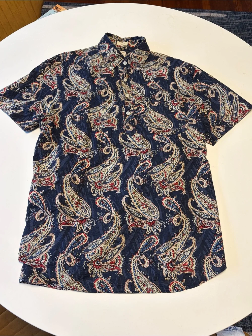 J. Crew Navy Paisley Short-Sleeve Button-Down Popover