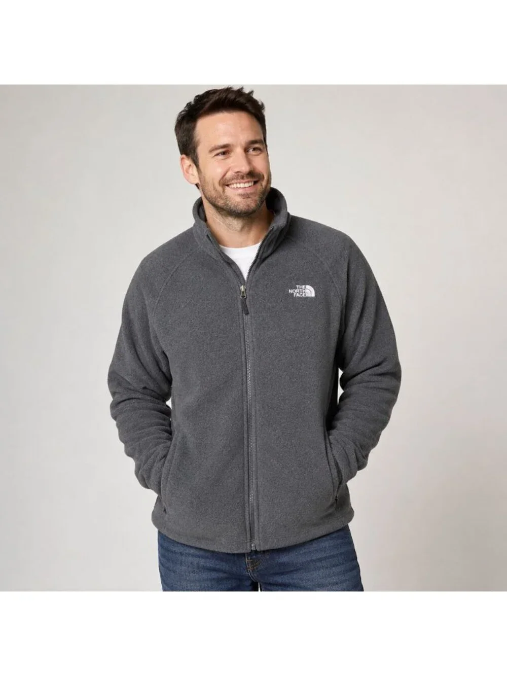 The North Face Men's Gray Full Zip Fleece Jacket Embroidered Logo Outdoor XXL