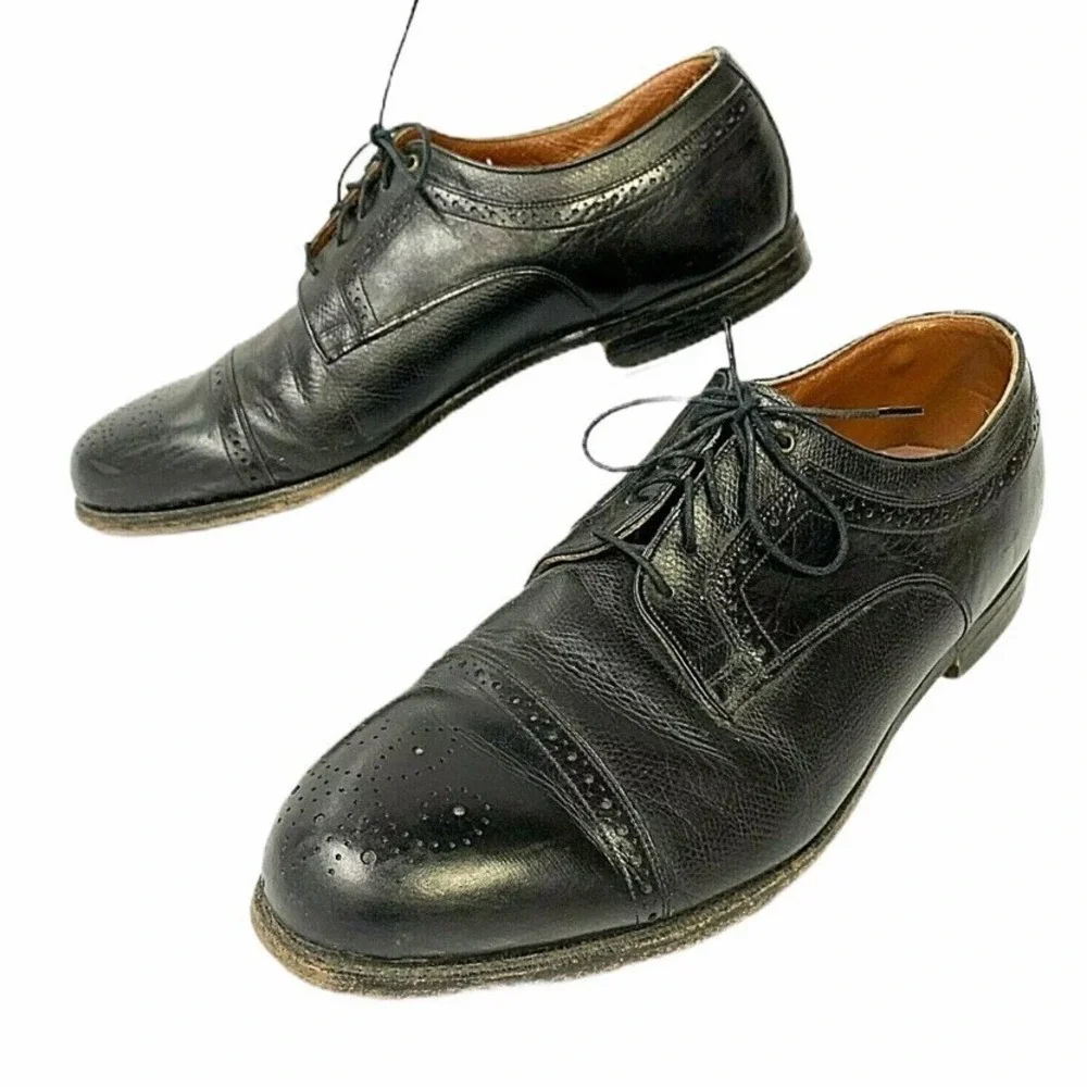 Johnston  Murphy Aristocraft Mens 12 D Black Leather Cap Toe Brogue Oxford Shoes