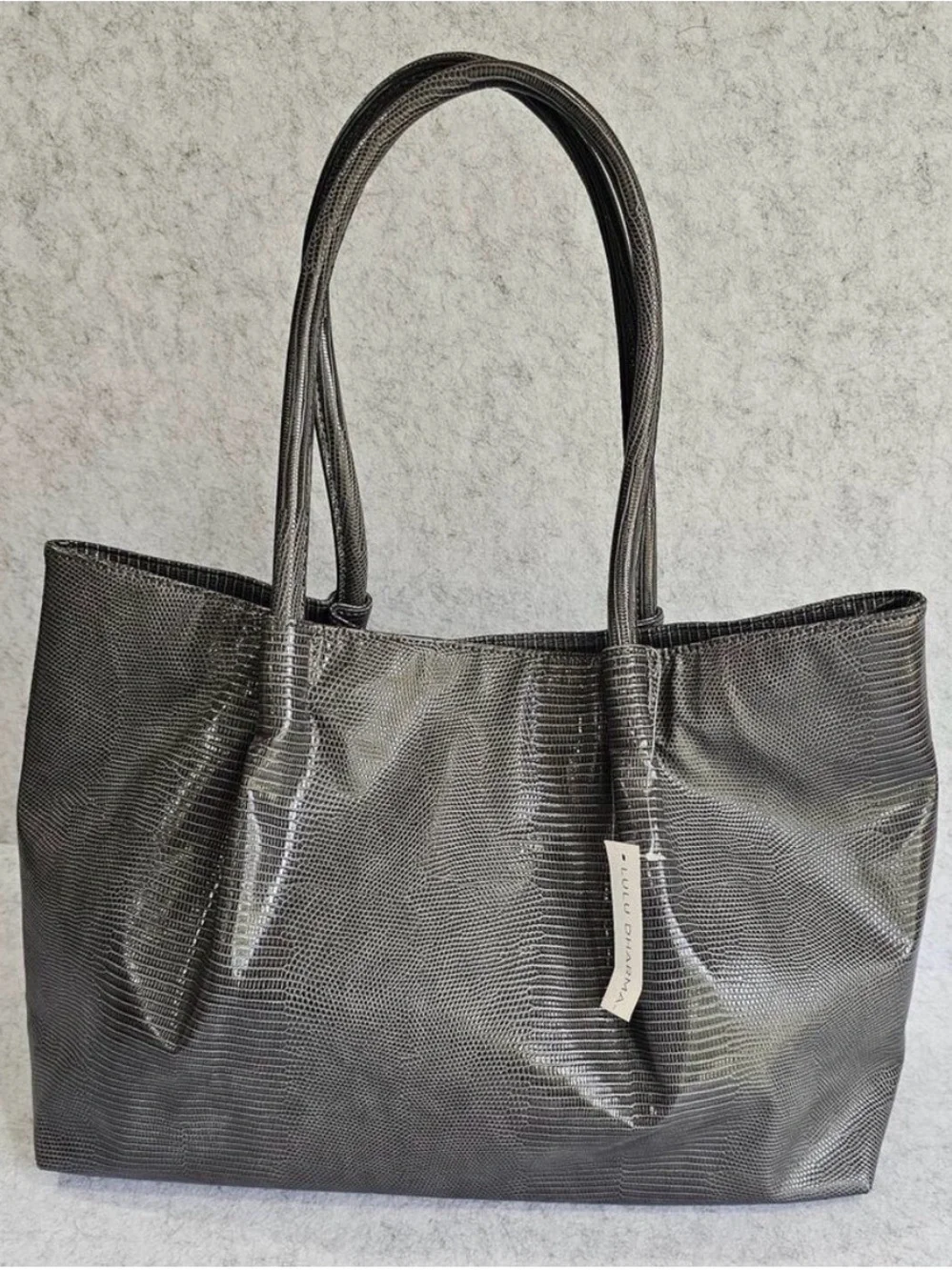 Lulu Dharma Large Gray Crocodile Tote Bag