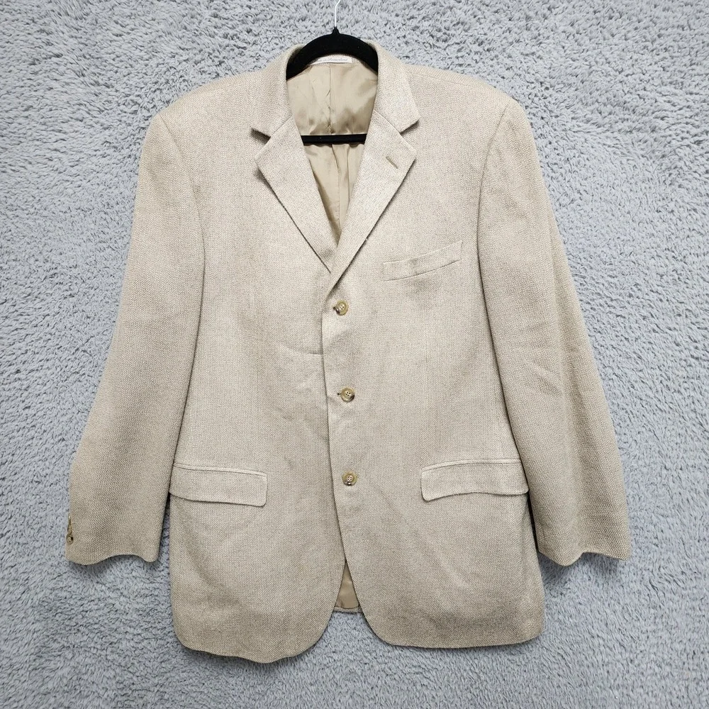 Ermenegildo Zegna Soft Blazer Mens EUR 54R / US‎ 44R Beige Mark Shale Silk Wool
