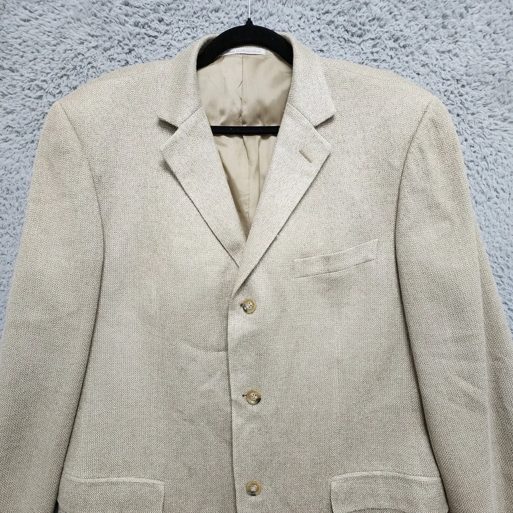 Ermenegildo Zegna Soft Blazer Mens EUR 54R / US‎ 44R Beige Mark Shale Silk Wool
