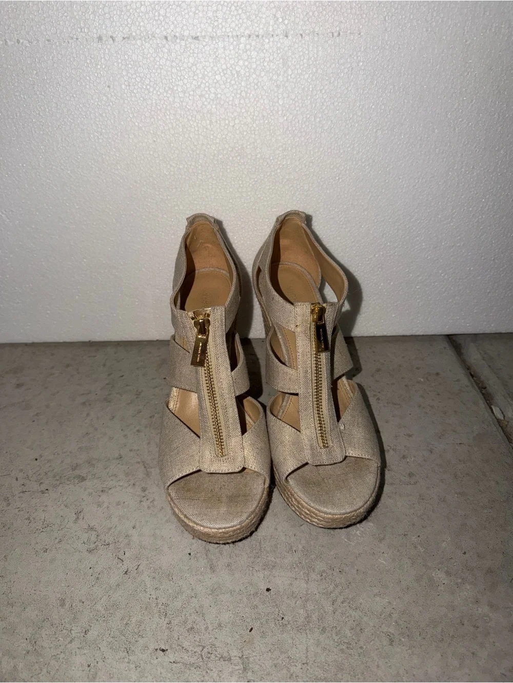 Michael Kors - Wedge Sandals with Front Zip in Beige
