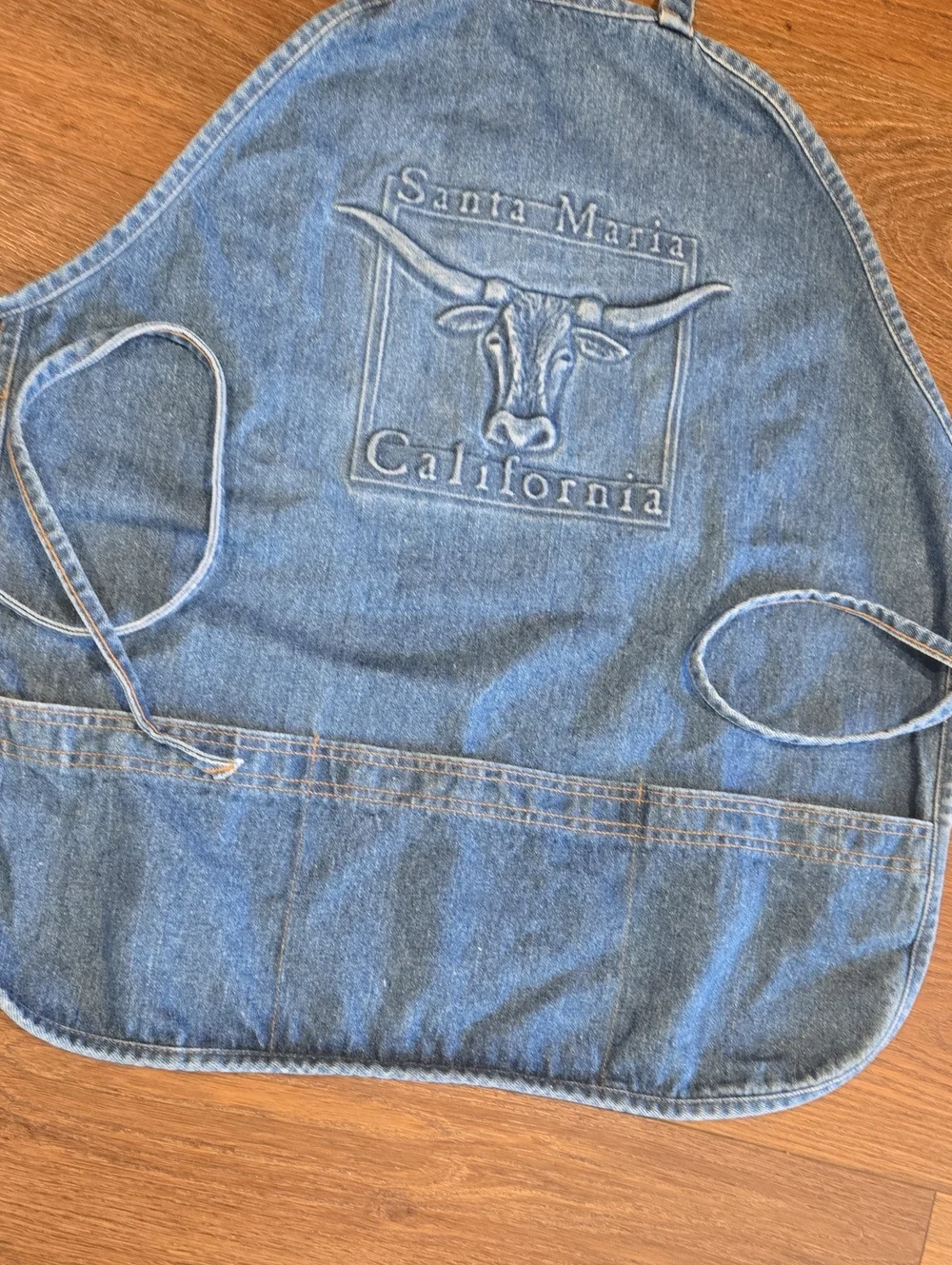 VINTAGE DENIM EMBOSSED APRON SANTA MARIA CALIFORNIA... #8064