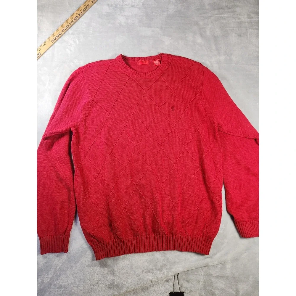 Retro IZOD Men's Red Pullover Sweater Crew Neck‎ Long Sleeve 100% Cotton Size L