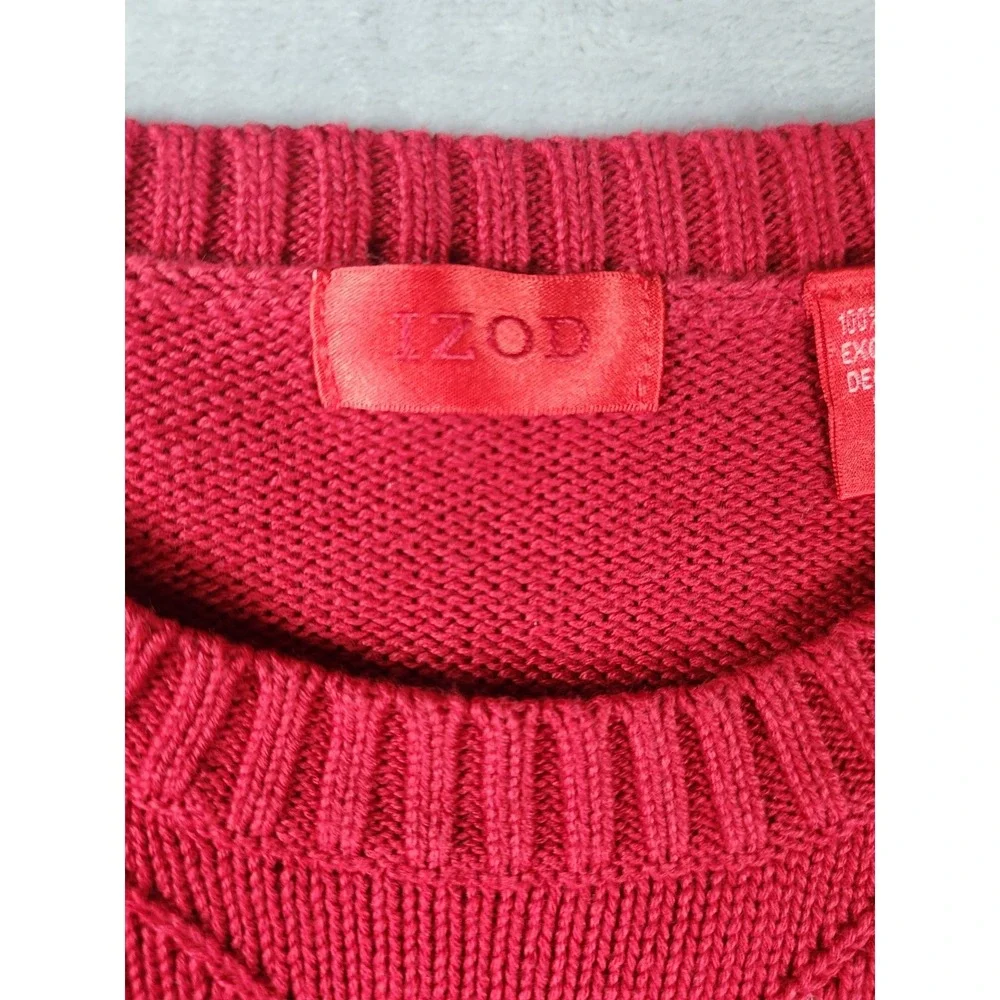 Retro IZOD Men's Red Pullover Sweater Crew Neck‎ Long Sleeve 100% Cotton Size L