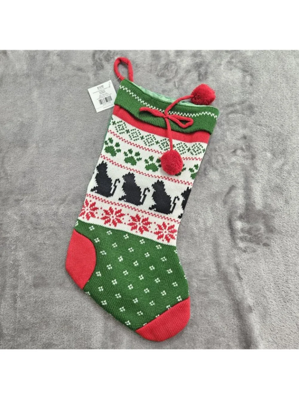 NEW Christmas Stocking Cats Fair Isle Paw Prints 17