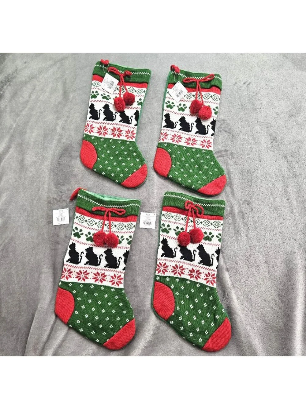 NEW Christmas Stocking Cats Fair Isle Paw Prints 17