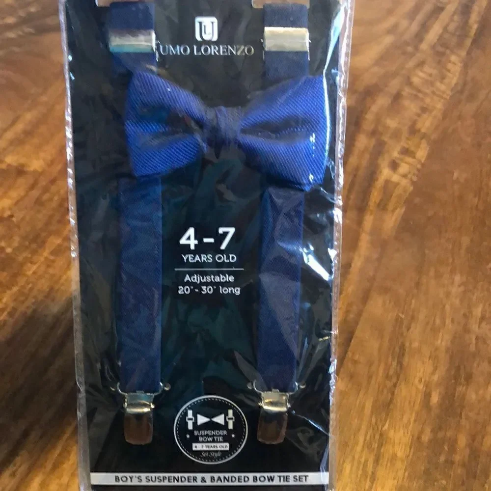 Kids Umo Lorenzo Suspender And Bow Tie Set-Navy blue