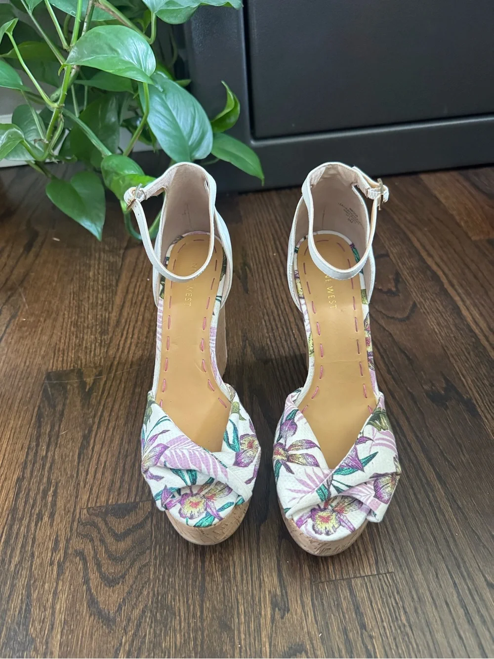 Nine West Floral Peep-Toe Ankle Strap Platform Sandals - Purple/Green