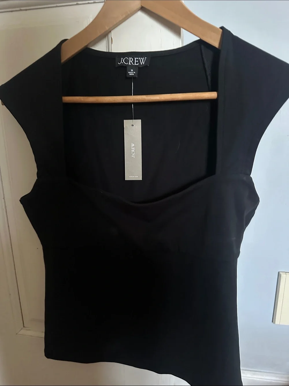 J. Crew Black Square-Neck Cap-Sleeve Medium NWT