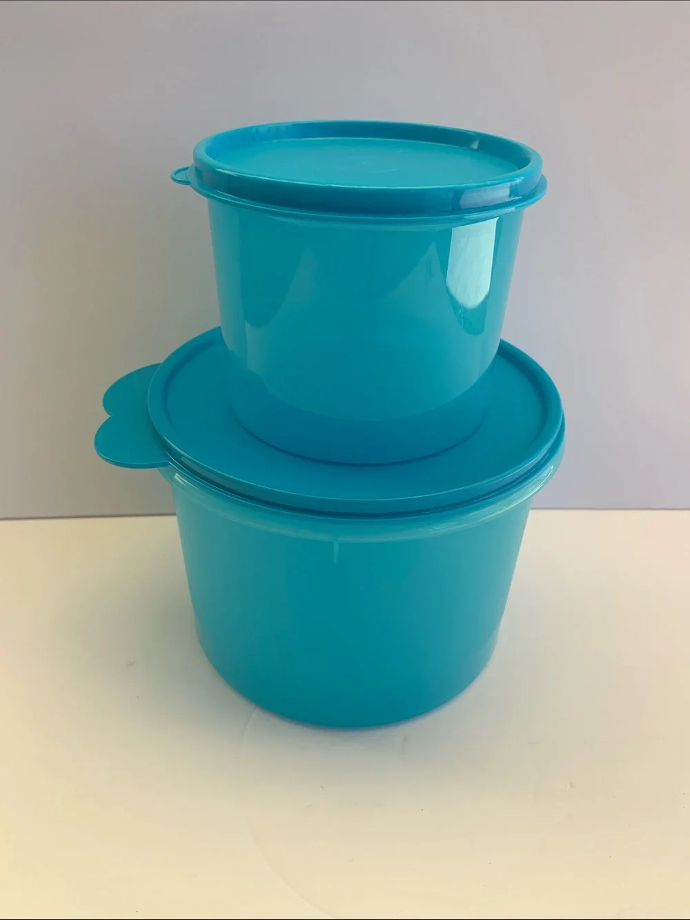 Tupperware Plastic Round Container Set of 2 Blue Color