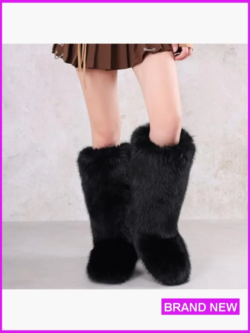 Knee High Faux Fur Snow Boots Y2K Fluffy Winter Boots Slip On Warm Cozy