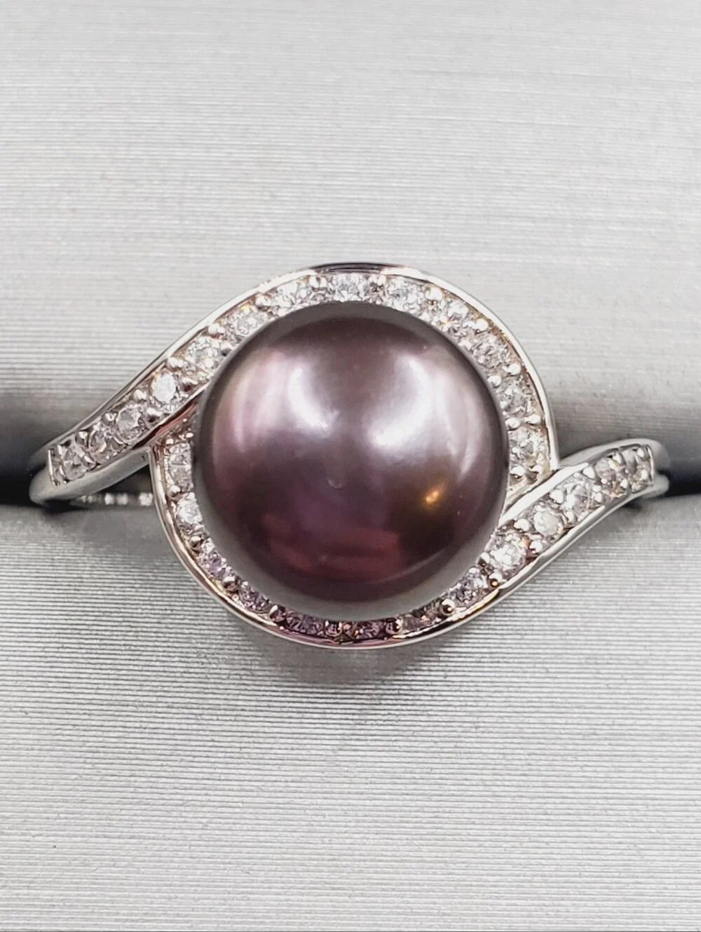 Peacock Freshwater Pearl 925 Sterling Silver Halo Twist Ring