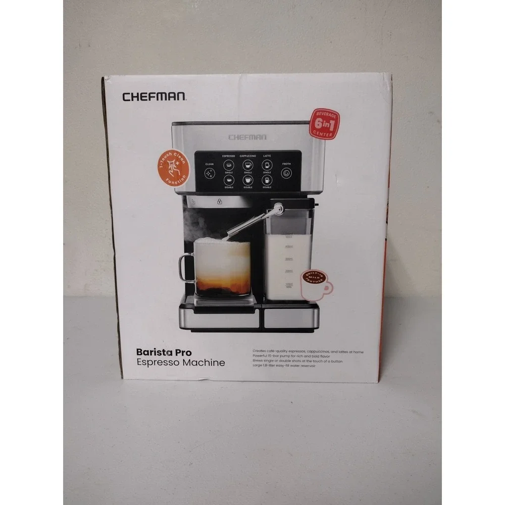 New Chefman  6-in-1 Espresso Machine 15-Bar Pump - Stainless Steel