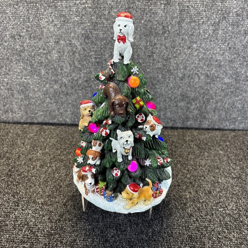 Collections Etc~Dog Lighted Tabletop Christmas Tree~Works