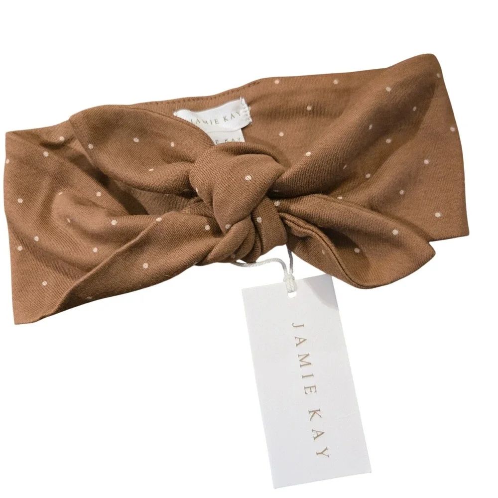 Jamie Kay‎ Kids Organic Cotton Knotted Headband Brown Polka Dot New With Tags