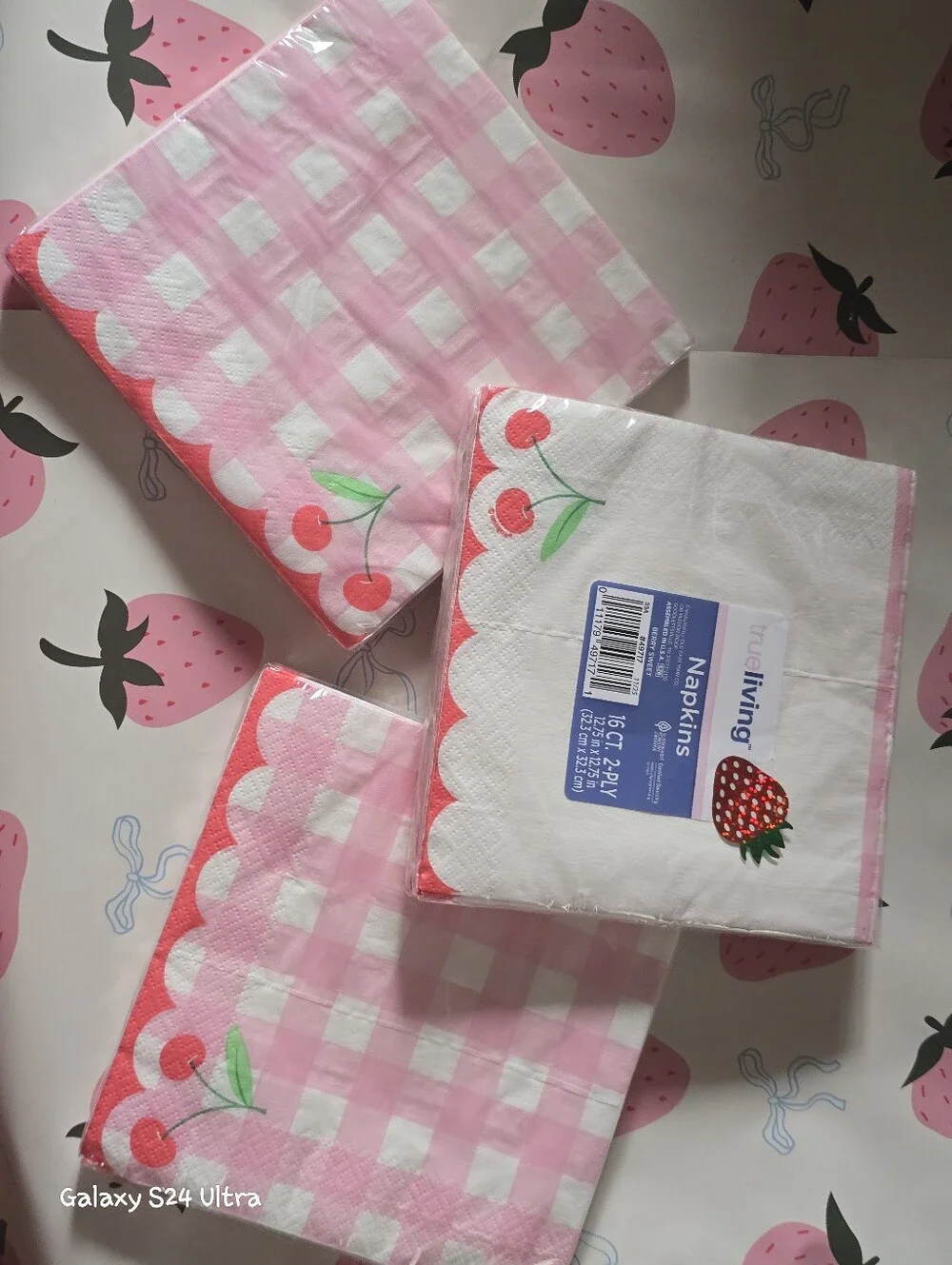 Cherry Gingham Decor Disposable Napkins 3pks Of 16ct (48 Total) NEW
