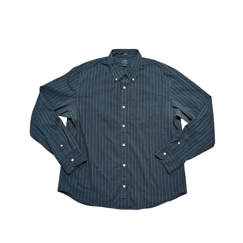 J. Crew button up, SLIM, UNTUCKED shirt, XL, green & blue plaid; Cotton Blend