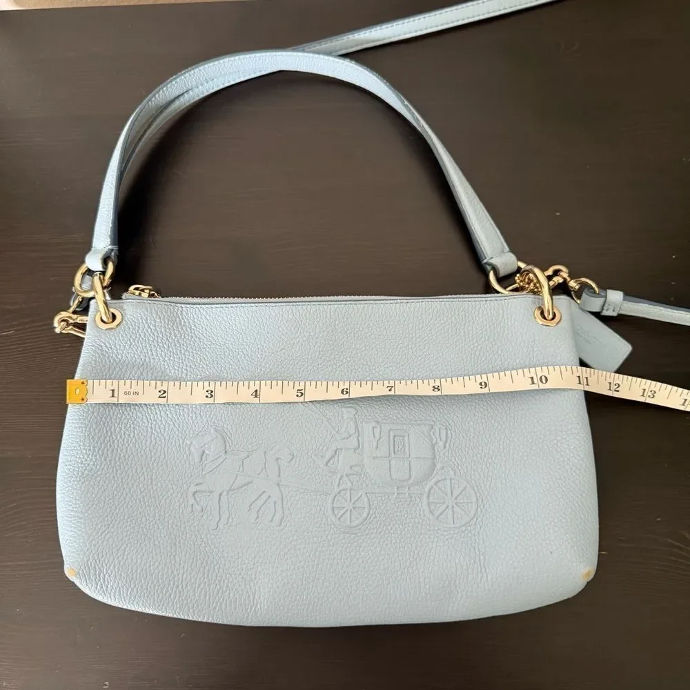 Coach 33521 Charley 2 Way Shoulder Bag Horse Carriage Logo Pebbled Leather Blue