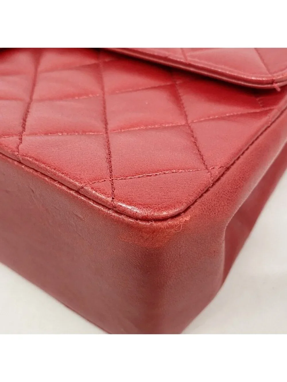 Chanel Shoulder Bag Quilted Lambskin Red Gold