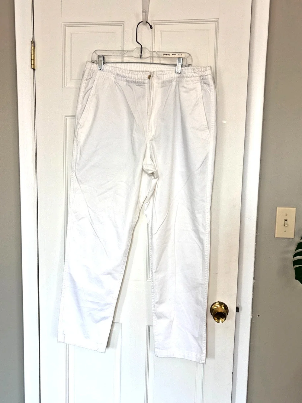 Polo Ralph Lauren White Stretch Classic Fit Pants XL Elastic Waist Navy Pony