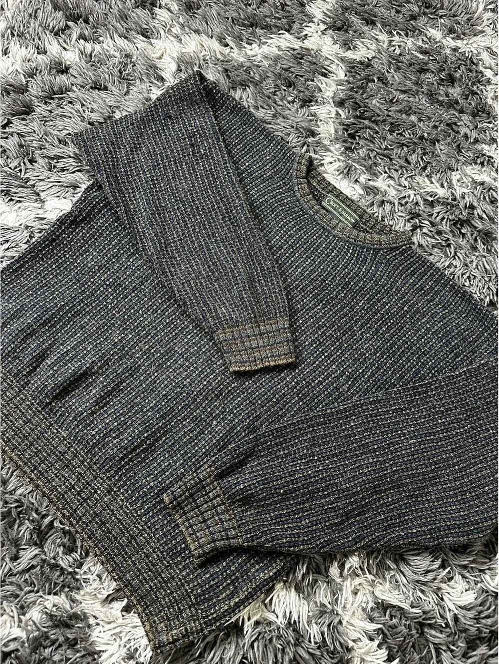 Vintage 90s Croft Barrow Knit Sweater Mens M Brown Black Ribbed Made in Taiwan