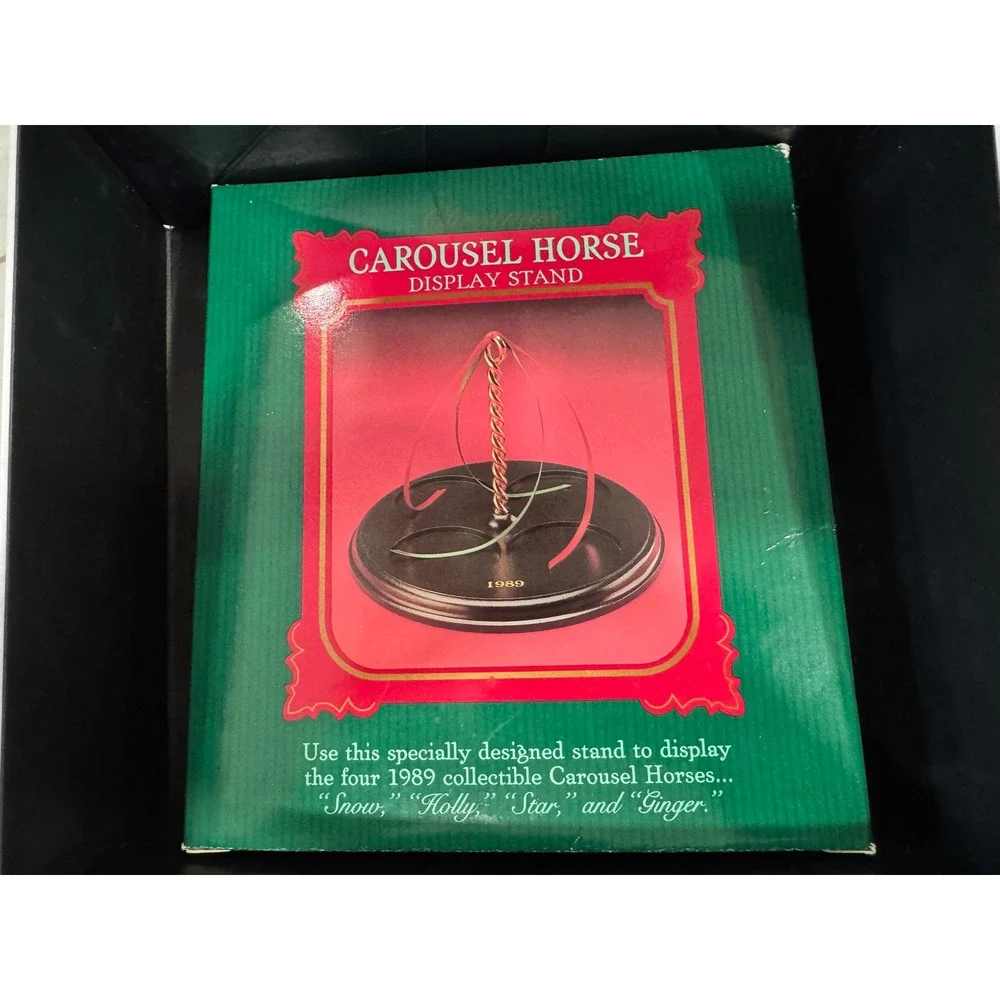 Vintage 1989 Hallmark Keepsake Carousel Horse Display Stand Green Gold Ribbons