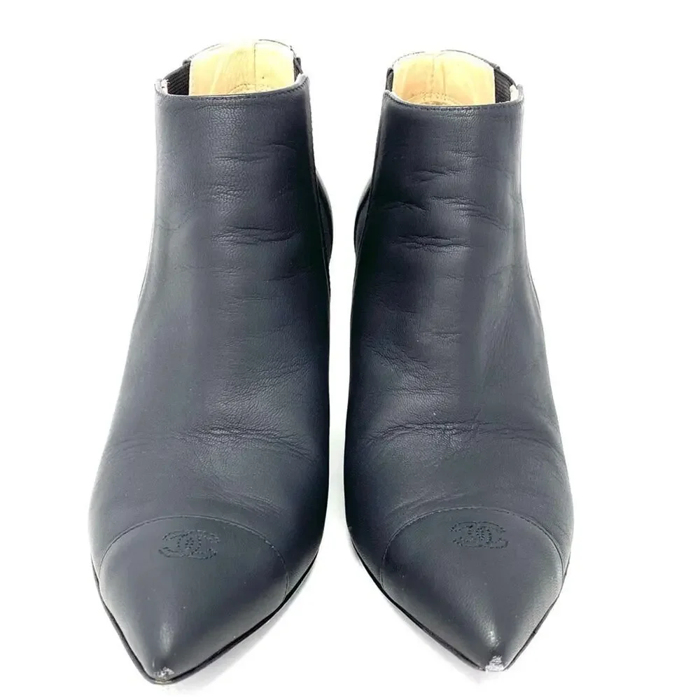 CHANEL black leather