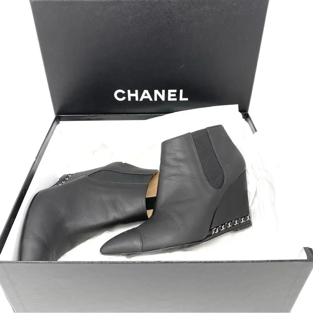 CHANEL black leather