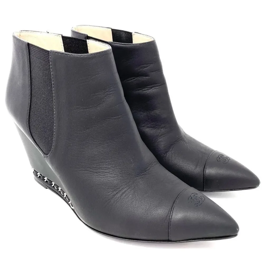 CHANEL black leather