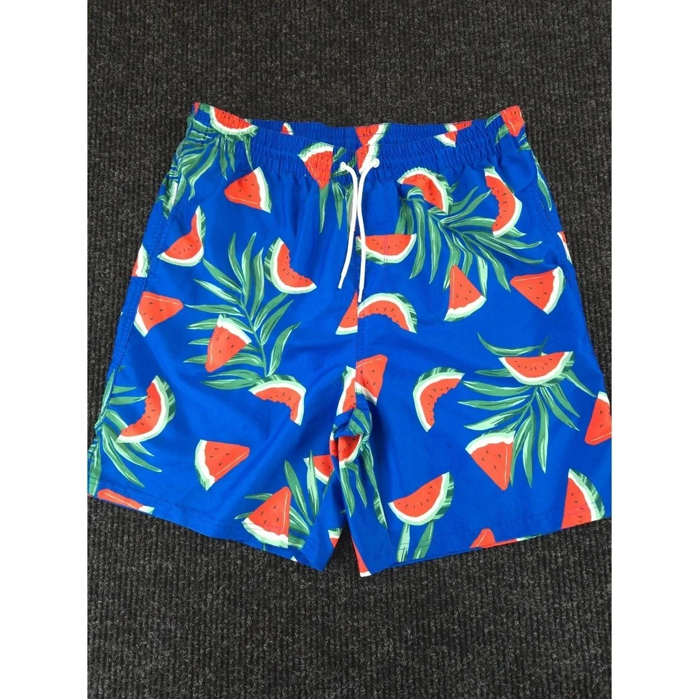 Old Navy Mens Watermelon Palm Leaf Print Swim Trunks Blue Red Size Large