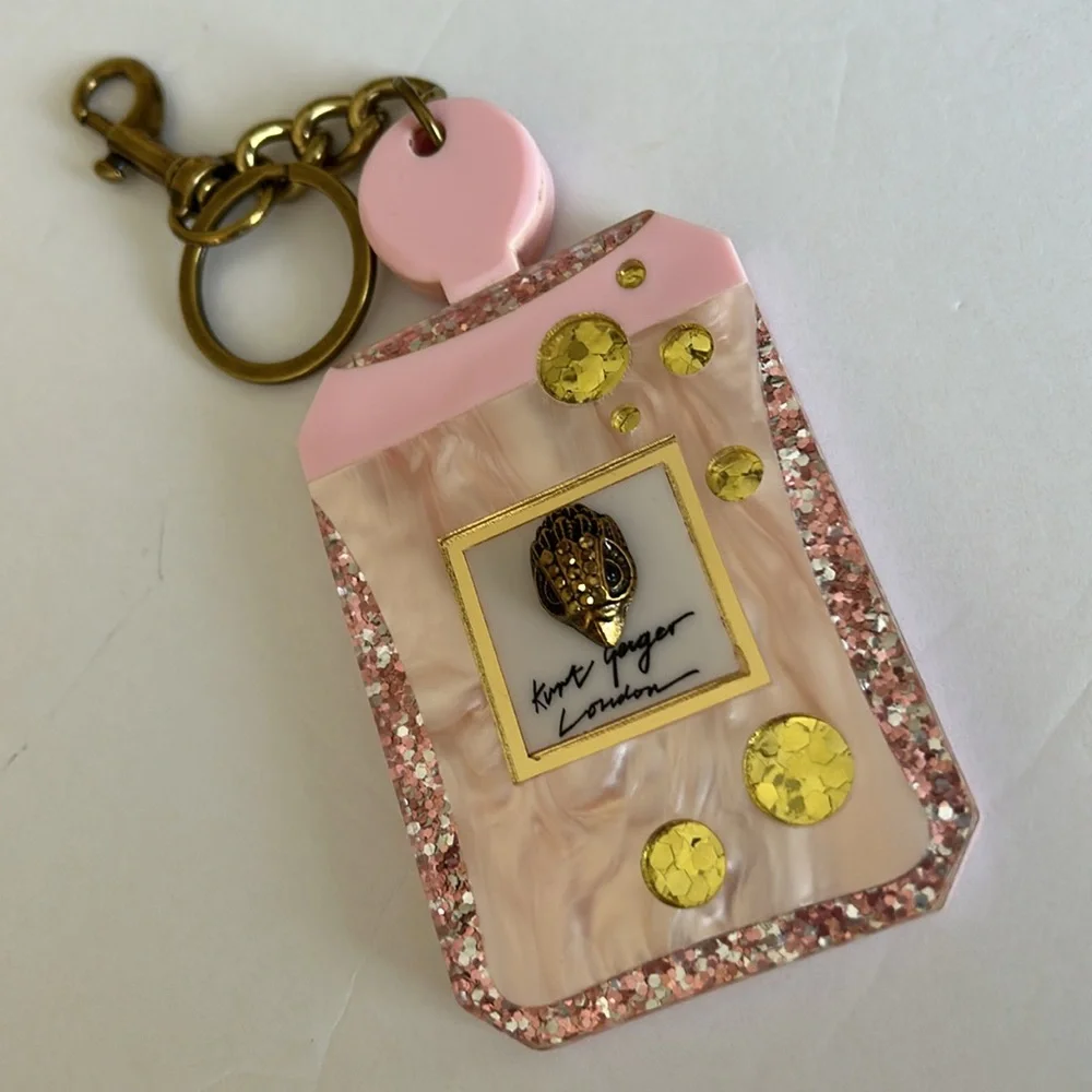 Kurt Geiger Pink and Gold glitter handbag charm accessory Key Holder Key fab