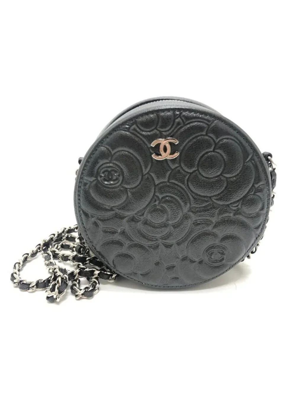 Chanel Shoulder Bag Camellia CC Logo Unknown Leather Gray