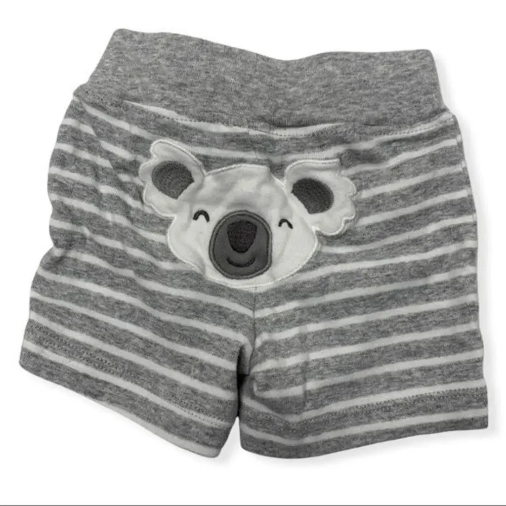 Carters 6 month drawstring lounge shorts koala butt grey white stripes cotton