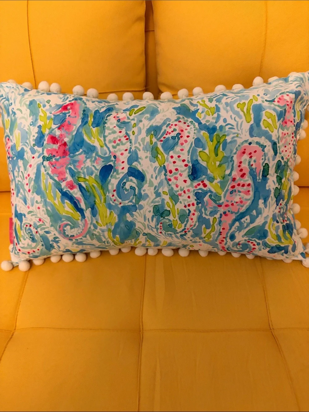 Lilly Pulitzer Seaside Seahorse Pillow with Pom Trim - Blue, Pink, Green NWOT