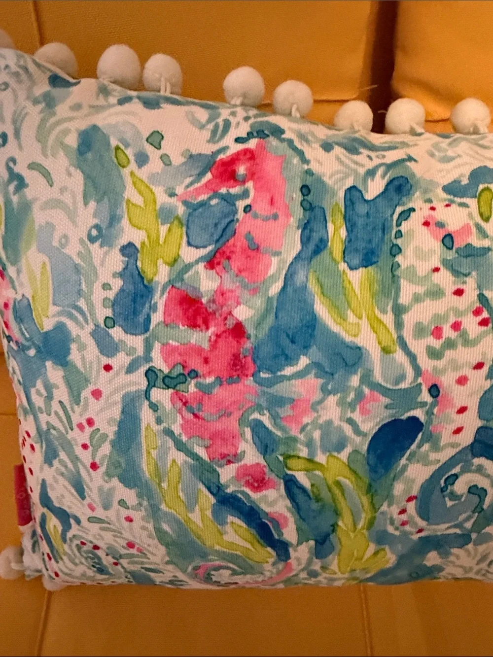 Lilly Pulitzer Seaside Seahorse Pillow with Pom Trim - Blue, Pink, Green NWOT