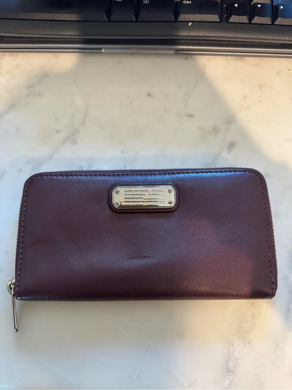 Marc by Marc Jacobs Zip-Around Wallet in Burgundy with Gold Plaque