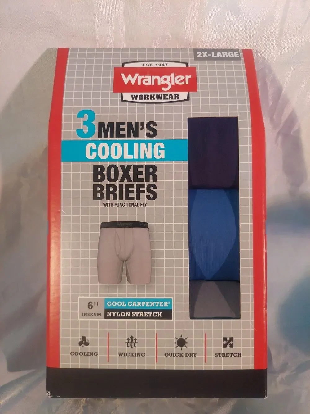 Wrangler Mens 3-Pack Cooling Nylon Stretch Boxer Briefs Size 2XL New