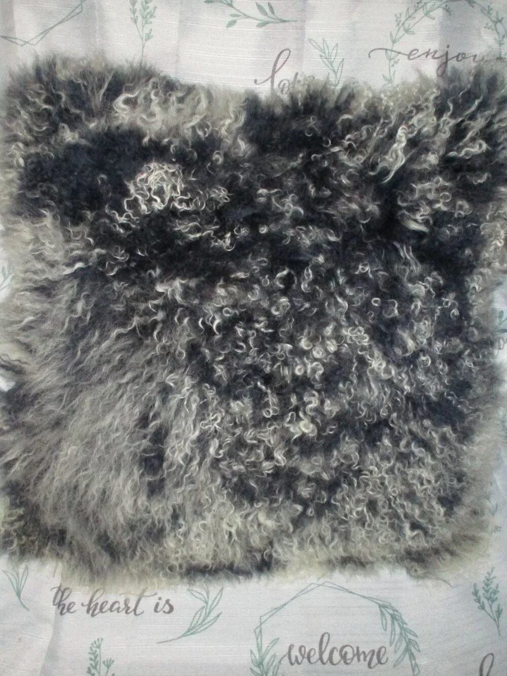 Mon Chateau Tibetan Lamb Fur Square Pillow Silver Navy 17