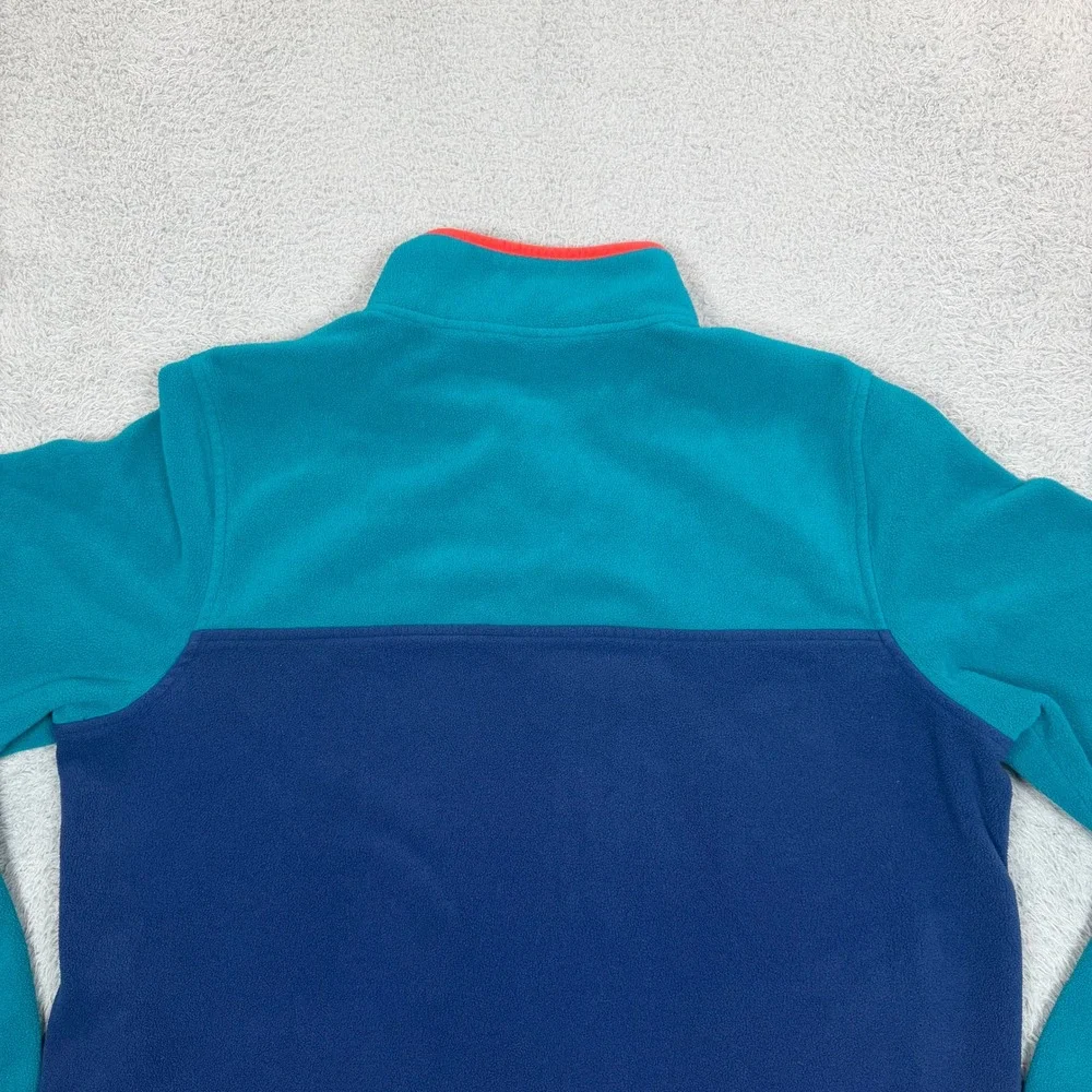 Lands End Mens Large Colorblock Fleece Snap Neck Pullover Teal Navy Orange-Red