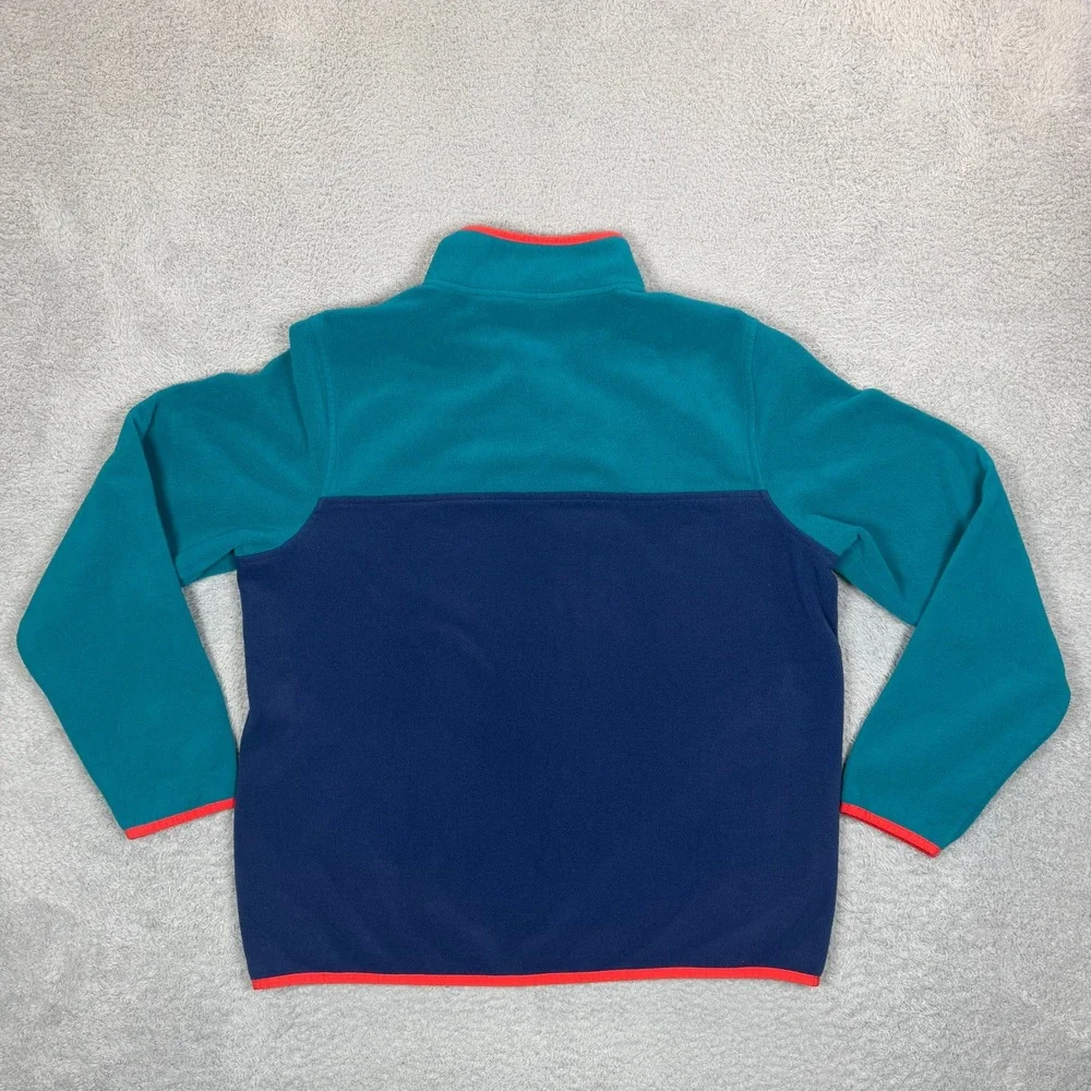 Lands End Mens Large Colorblock Fleece Snap Neck Pullover Teal Navy Orange-Red