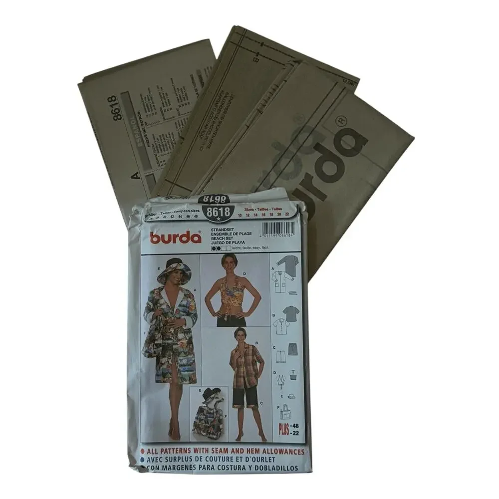 Burda 8618 Sewing Pattern‎ Sizes 10 - 22 Beach Set Ladies Pool Swimming Coverup