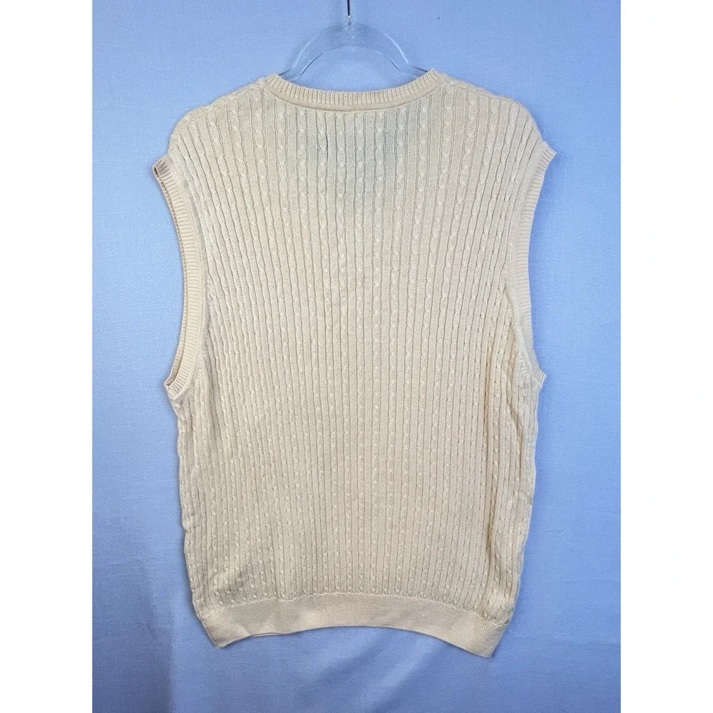 Alan Fluesser V Neck Cable Knit Sweater Vest Men Large Yellow Cotton Preppy Golf