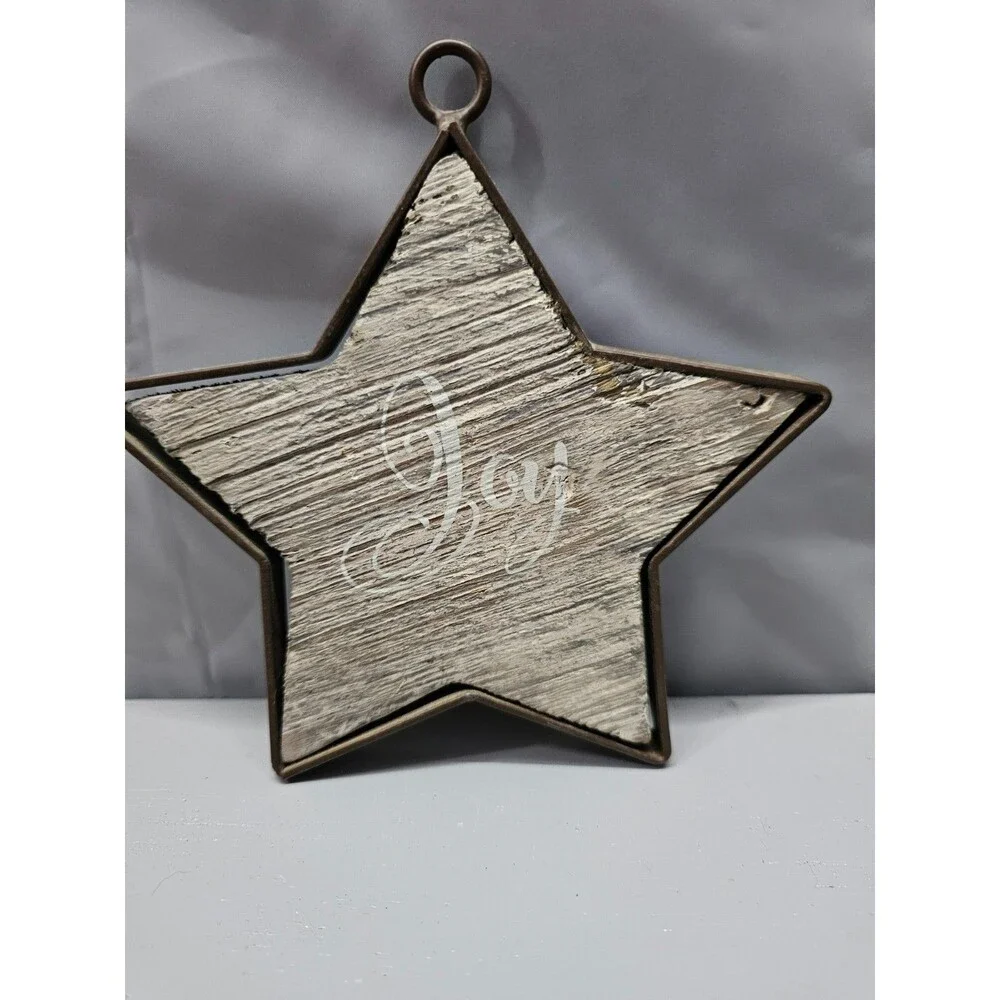 Wooden Star Joy Ornament Christmas Farmhouse Metal Frame 6