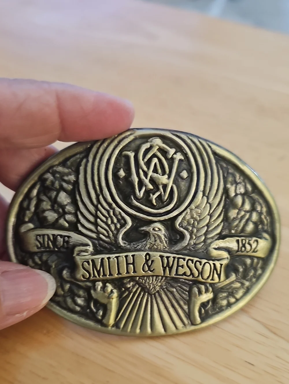 Smith & Wesson Vintage Eagle Belt Buckle Mens Size OS Brass Tone Western Logo