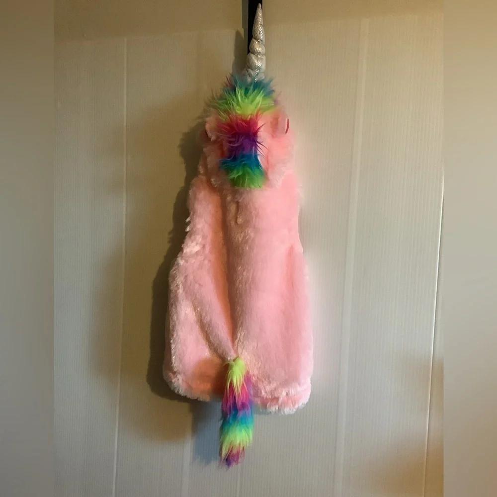 Pink Furry Unicorn Vest with Rainbow Mane size medium