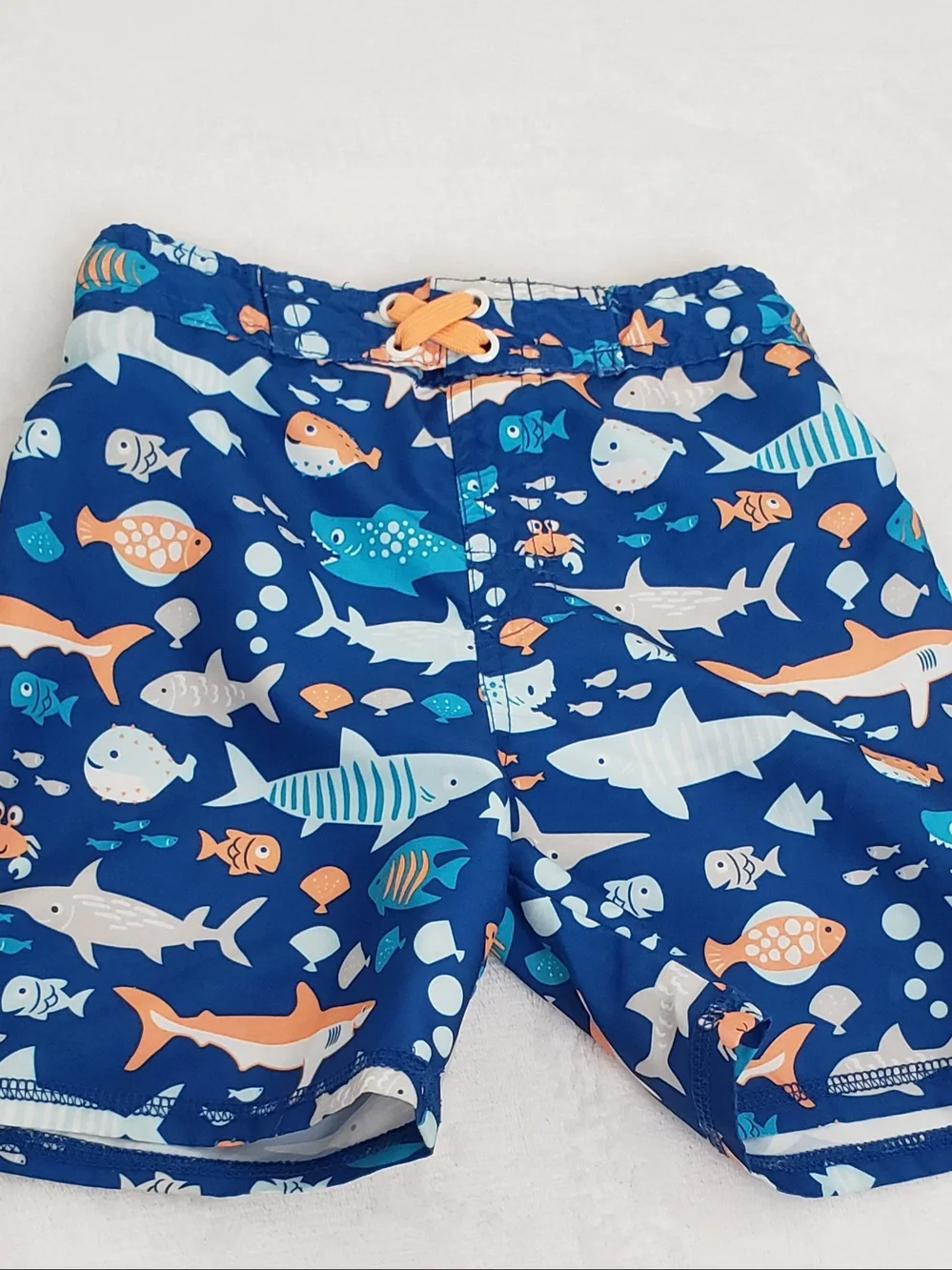 Kids Blue Shark & Fish Swim Trunks
