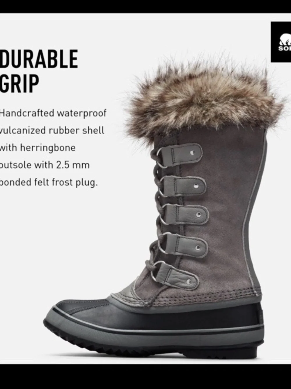 New Sorel Women's Joan of Arctic Boot Waterproof Quarry Grey Lace Up Suede Boots